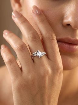 Ornate Jewels - 925 Silver Rhodium Plated White American Diamond Celestial Circle Ring