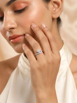 Ornate Jewels - 925 Silver Rhodium Plated White American Diamond Engagement Solitaire Ring