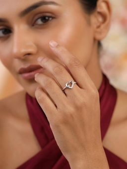 Ornate Jewels - 925 Silver Rhodium Plated White American Diamond Open Heart Ring