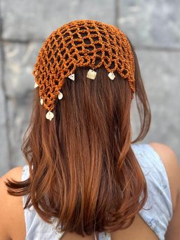 Hair Drama Co. - Brown Bohemian Crochet Headscarf with Shell Charms