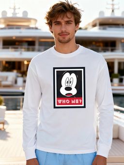 Bewakoof - Official Disney Men's White Who Me Graphic Printed Oversized T-shirt