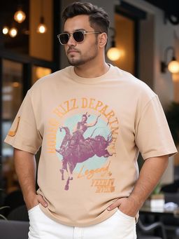 Bewakoof - Men Brown Rodeo Rizz Dept Graphic Printed Oversized Plus Size T-Shirt