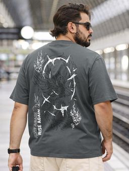 Bewakoof - Men Grey Rise Again Graphic Printed Oversized Plus Size T-Shirt