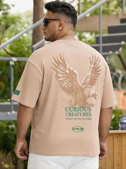 Bewakoof - Men Brown Kind Graphic Printed Oversized Plus Size T-Shirt