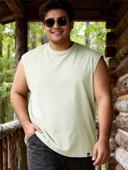 Bewakoof - Men Fog Green Boxy Fit Plus Size T-Shirt