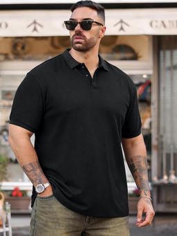 Bewakoof - Men Jet Black Textured Plus Size Polo T-Shirt