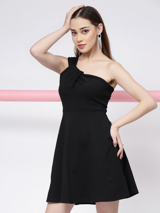 Buy KASSUALLY Black One Shoulder A-Line Skater Dress Online Buy KASSUALLY Black One Shoulder A-Line Skater Dress Online