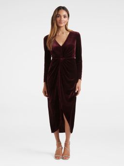Forever New - Maroon Sofia Petite Velvet Twist Midi Dress