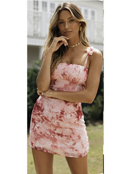 Outzidr - Women Pink Polyester Tie & Dye Mini Dress