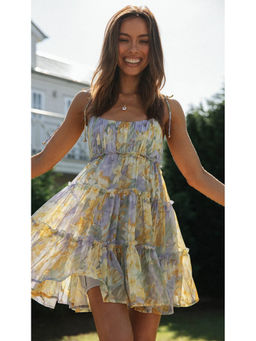 Outzidr - Women Multi-Color Polyester Floral Mini Dress