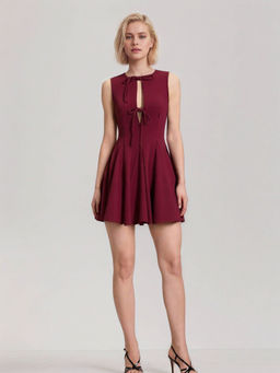 Outzidr - Women Maroon Polyester Blend Solid/Plain Mini Dress
