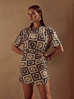 Outzidr - Women Beige Polyester Printed Mini Dress