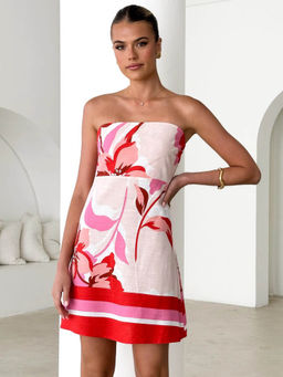 Outzidr - Women Red Polyester Floral Mini Dress