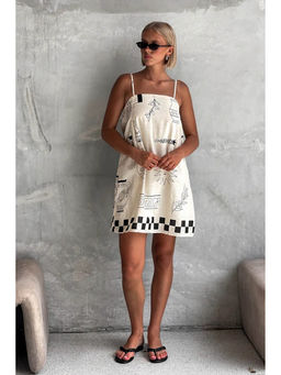 Outzidr - Women White Polyester Printed Mini Dress