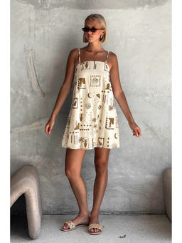 Outzidr - Women Off White Polyester Printed Mini Dress