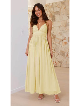 Outzidr - Women Yellow Polyester Solid/Plain Maxi Dress