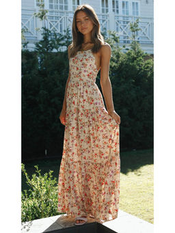Outzidr - Women Multi-Color Polyester Floral Maxi Dress