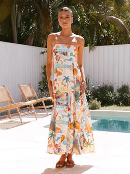 Outzidr - Women Multi-Color Polyester Printed Maxi Dress