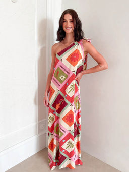 Outzidr - Women Red Polyester Printed Maxi Dress