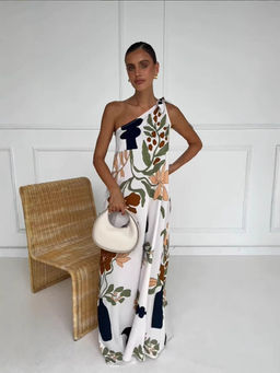 Outzidr - Women Multi-Color Polyester Printed Maxi Dress