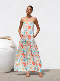 Outzidr - Women Multi-Color Polyester Floral Maxi Dress