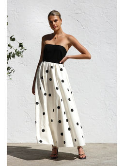 Outzidr - Women White Polyester Polka Dots Maxi Dress
