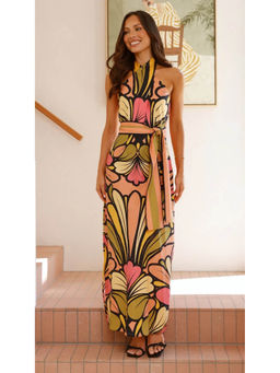 Outzidr - Women Multi-Color Polyester Floral Maxi Dress