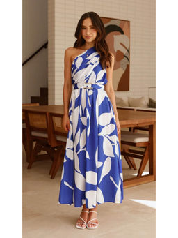 Outzidr - Women Blue Polyester Printed Maxi Dress