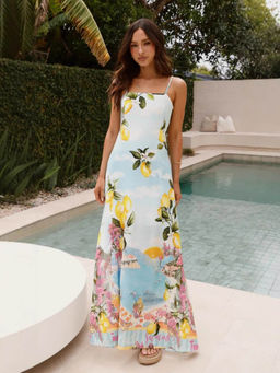 Outzidr - Women Multi-Color Polyester Floral Maxi Dress