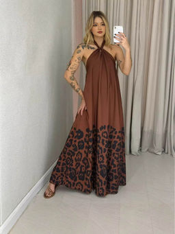Outzidr - Women Brown Polyester Printed Maxi Dress