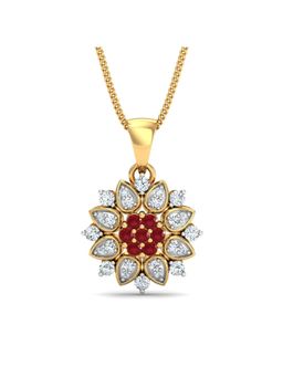 KuberBox - 18K Gold Florid Ruby and Diamond Pendant for Women-Girls