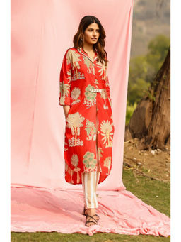 Gulaal - Red Sunset Palm Print Kurta with Pant