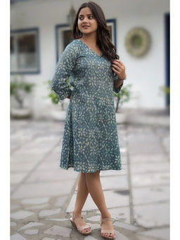 NILAM INDIA - Chhaya Batik Green Skater Dress (S)