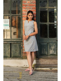NILAM INDIA - Myra Hand Block Printed Yellow Flower Sheath Dress (L)