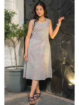 NILAM INDIA - Avni Hand Block Printed Red Sleeveless Dress (S)