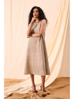 NILAM INDIA - Maya Pink Hand Block Printed A-Line Dress (XS)
