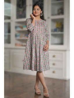 NILAM INDIA - Chhaya Periwinkle Grey Skater Dress (XL)