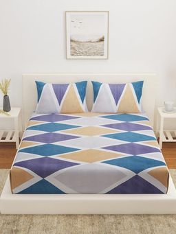 At Home by Nilkamal - Ammara Delight Geometric Queen Bedsheet with 2 Pillow Covers Grey & Beige