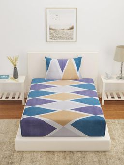 At Home by Nilkamal - Ammara Delight Geometric Single Bedsheet with 1 Pillow Cover Grey & Beige