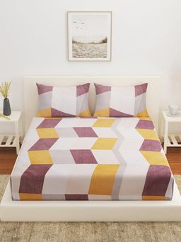 At Home by Nilkamal - Ammara Desire Geometric Queen Bedsheet with 2 Pillow Covers Grey & Brown
