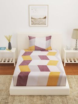 At Home by Nilkamal - Ammara Desire Geometric Single Bedsheet with 1 Pillow Cover Grey & Brown