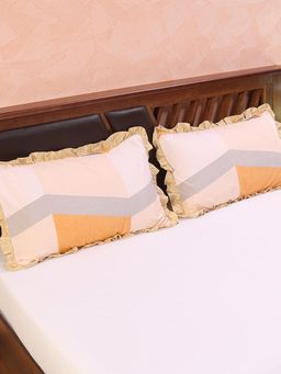 At Home by Nilkamal - Ammara Desire Pillow Covers with Frill Set of 2 Grey & Brown