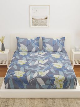 At Home by Nilkamal - Ammara Fern Queen Bedsheet with 2 Pillow Covers Dark Grey