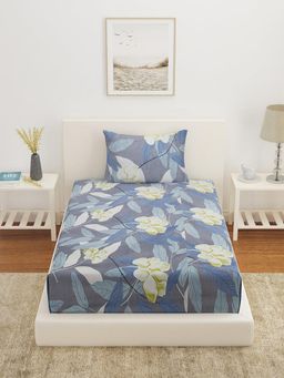 At Home by Nilkamal - Ammara Fern Floral Polycotton Single Bedsheet with 1 Pillow Cover Dark Grey