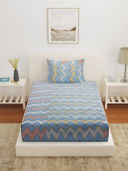 At Home by Nilkamal - Ammara Wave Polycotton Single Bedsheet with 1 Pillow Cover Light Blue