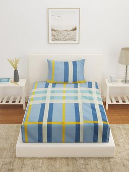 At Home by Nilkamal - Ammara Striped Polycotton Single Bedsheet with 1 Pillow Cover Blue