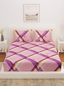 At Home by Nilkamal - Ammara Checkered Polycotton Queen Bedsheet with 2 Pillow Covers Pink