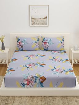 At Home by Nilkamal - Ammara Hue Floral Polycotton Queen Bedsheet with 2 Pillow Covers Sky Blue