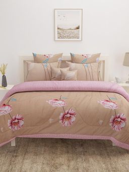 At Home by Nilkamal - Ammara Floral Polycotton Queen Comforter Beige