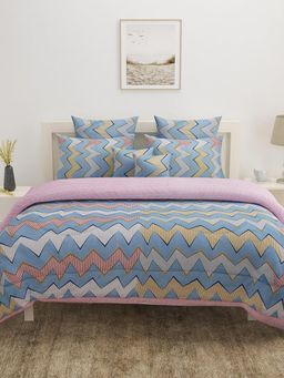 At Home by Nilkamal - Ammara Wave Polycotton Queen Comforter Light Blue